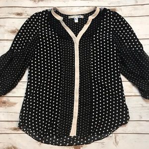 LC Lauren Conrad Black Sheer Polka Dot Top